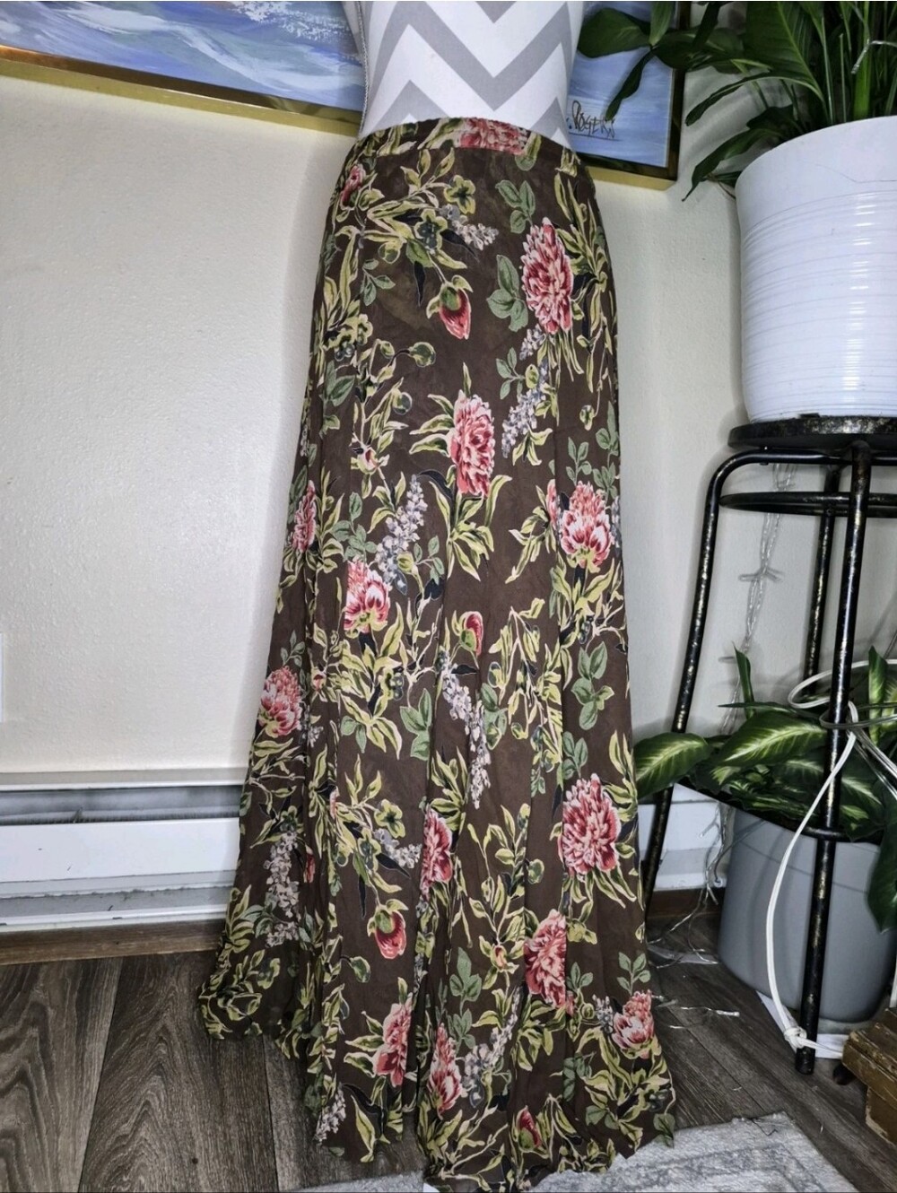 Vintage Women's Reversible Floral Chiffon Maxi Skirt